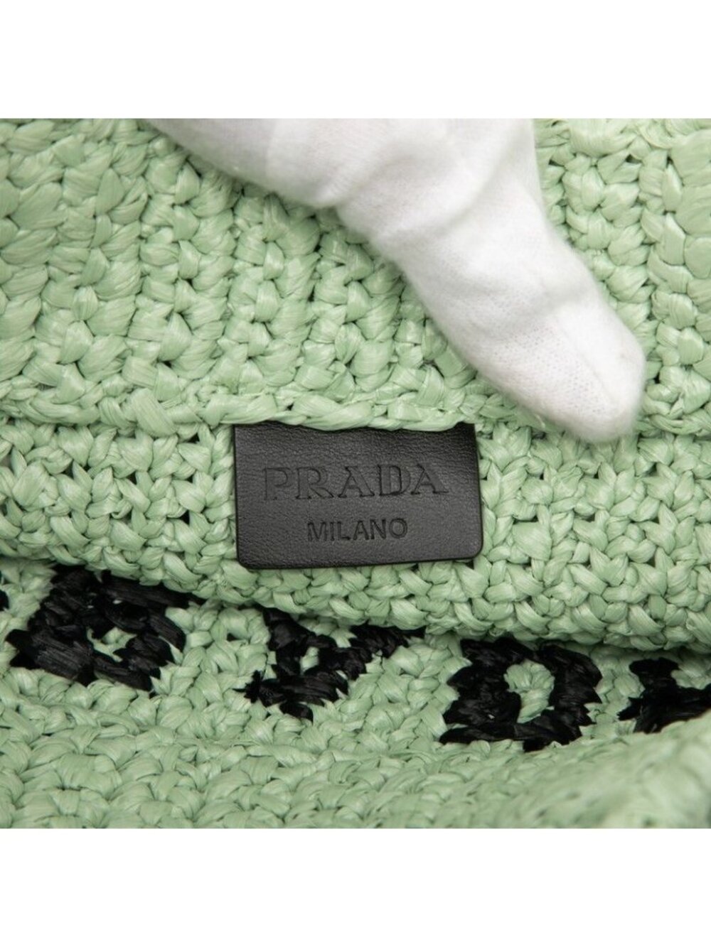 Prada Triangle Logo Small Crochet Tote Green Raffia - Picture 5 of 6